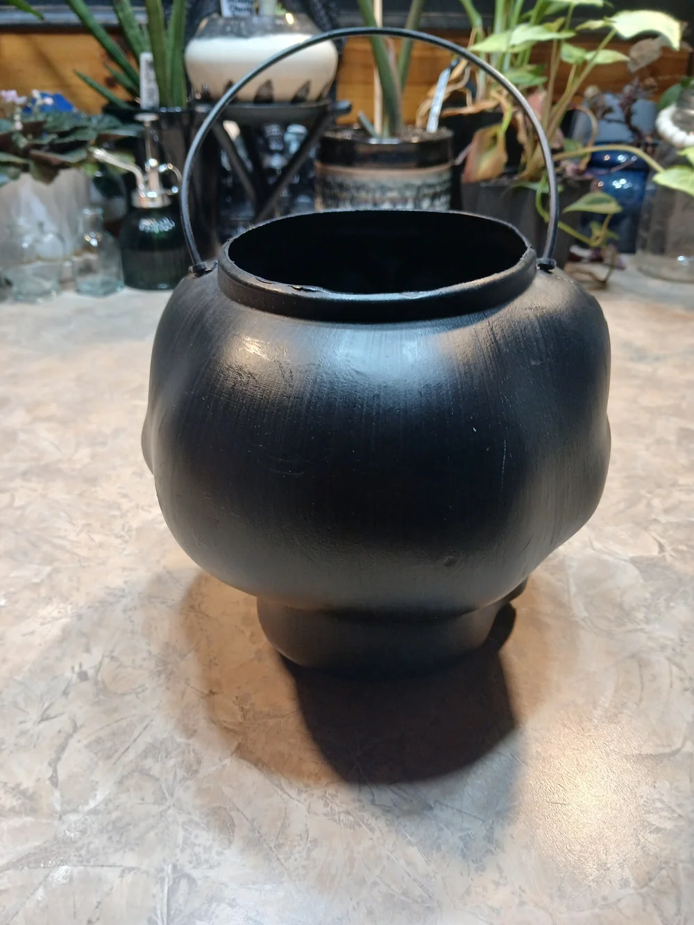 80's Vintage Blow Mold Black Skull Halloween Candy Bucket
